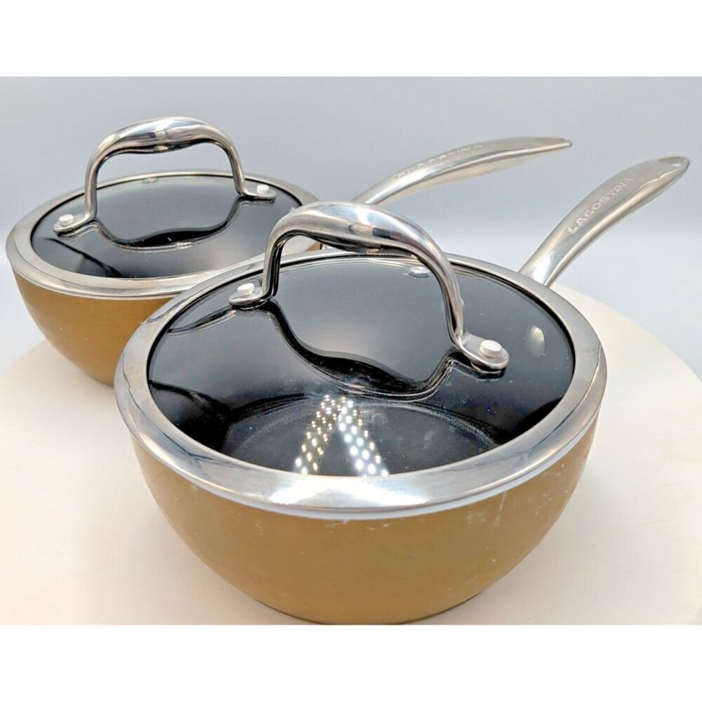 Vintage Lagostina Diamond Collection 16cm & 18cm Saucepans Champagne Retired
